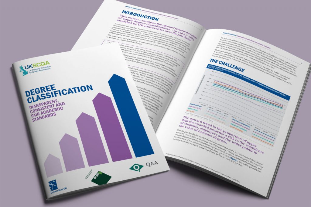Cover and spread from the Degree classification report by Universities UK